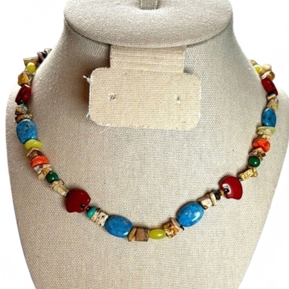 Rare Carolyn Pollack Relios Multi-Stone Fetish Necklace Turquoise Jasper Lapis